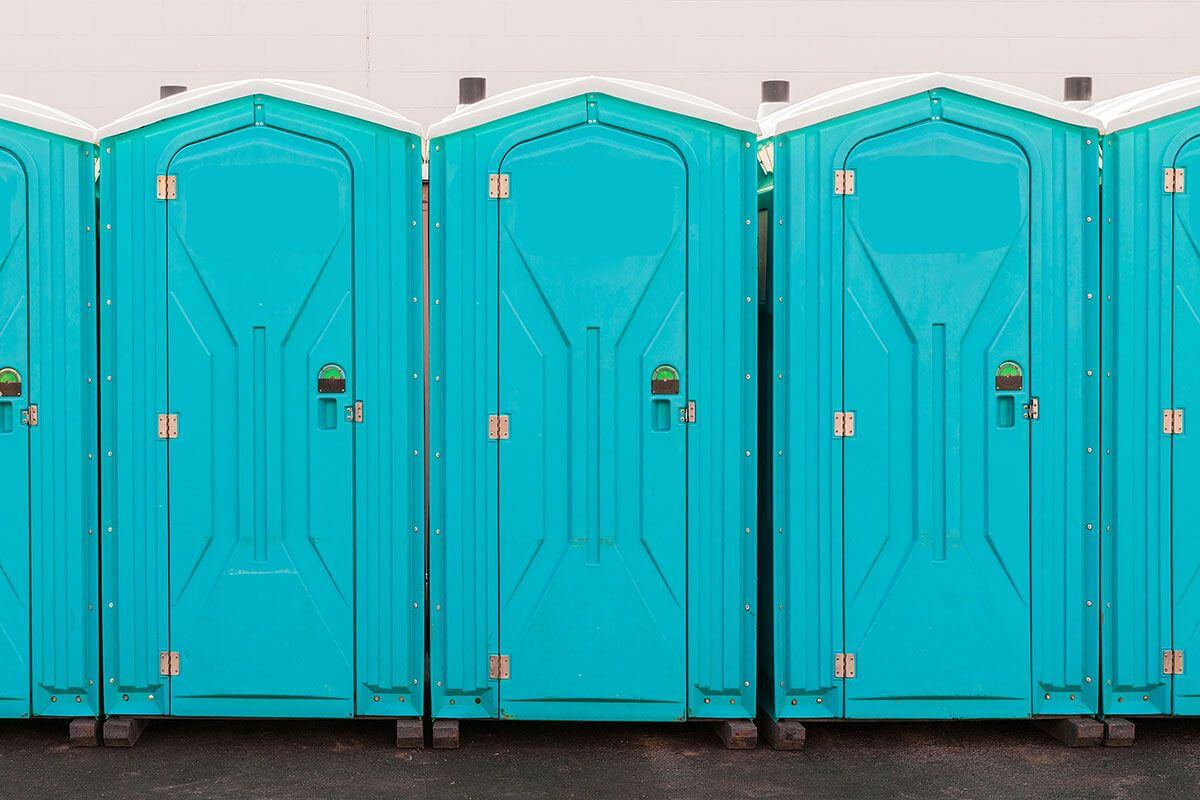 Industrial portable restroom units at a plant in Goshen, Indiana